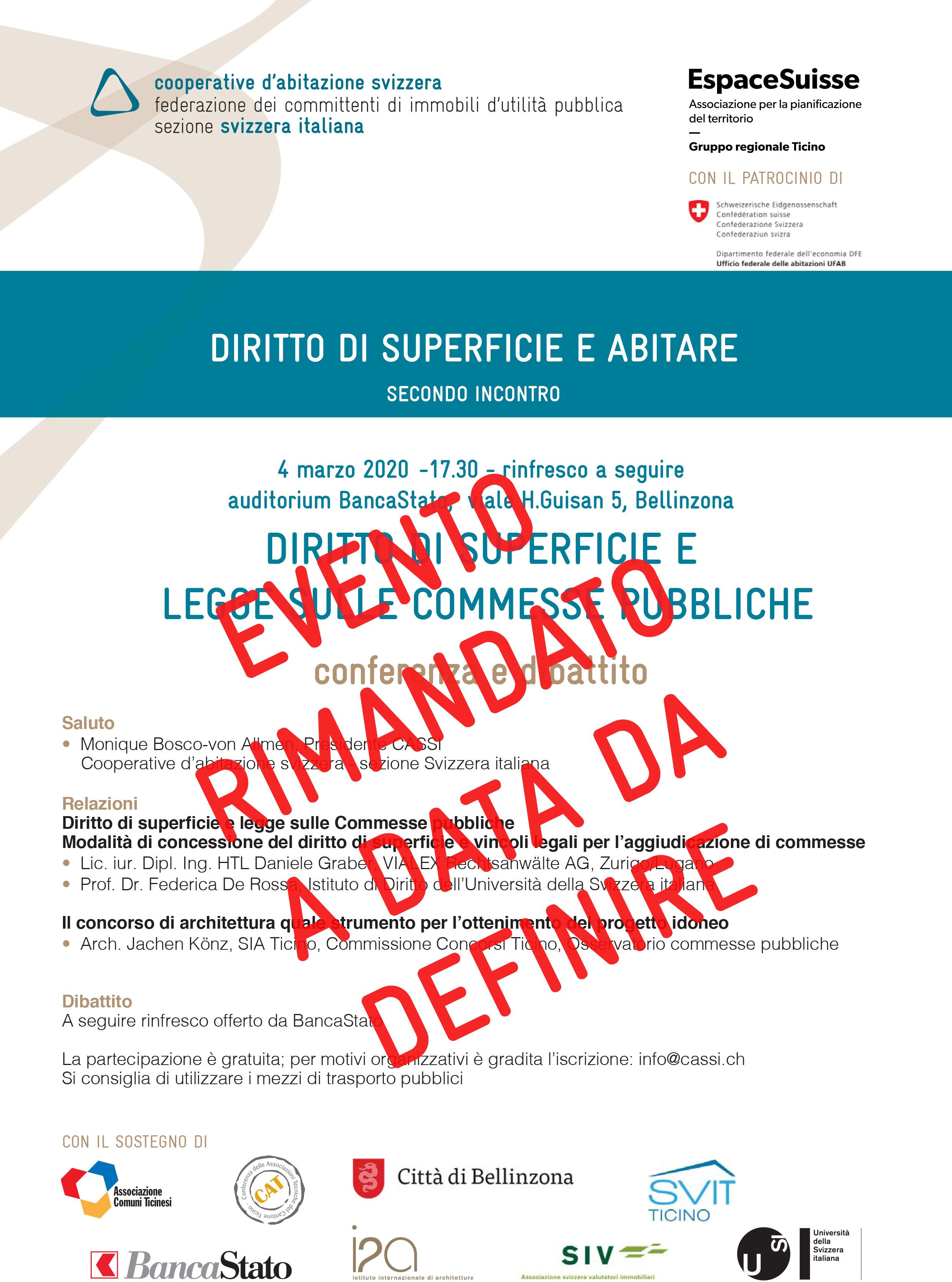 evento RIMANDATO - Diritto di superficie e Legge sulle commesse pubbliche